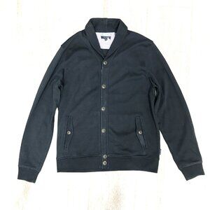 TED BAKER Mens S Cardigan Sweater Navy Blue Cotton Jersey Knit Pockets
